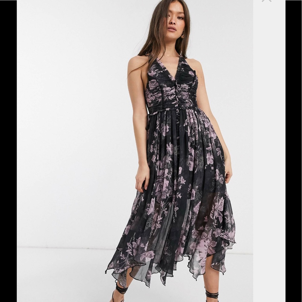 ASOS Ruched Bodice Soft Cami Midi Dress w/Raw Edge Detail